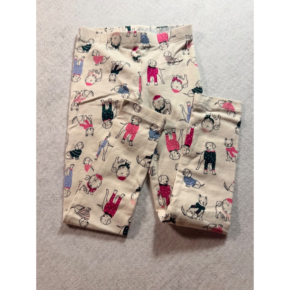 Wonder Nation Girls XS 4-5 Dog Print Leggings Cream Cotton Blend Stretch Pants
